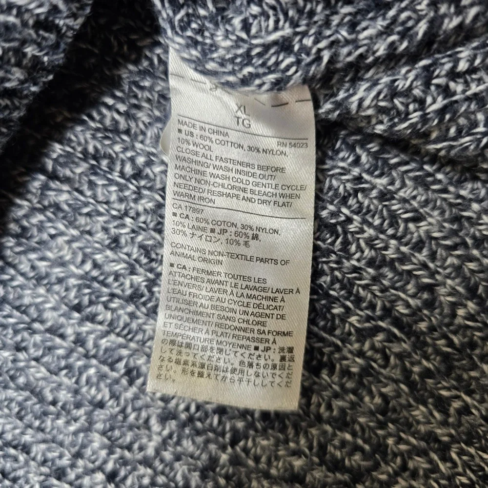 Banana‎ Republic Shawl Collar Knit Sweater Mens XL Blue Speckled Button Pullover
